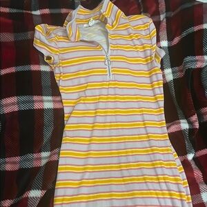 Striped Yellow and Pink Zip-Up Dress